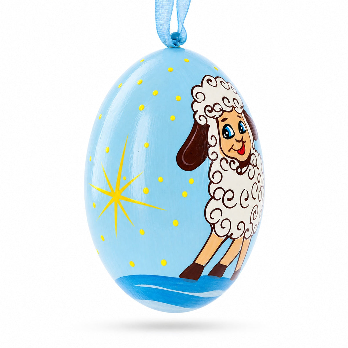 Smiling Lamb Wooden Christmas Ornament 3 Inches