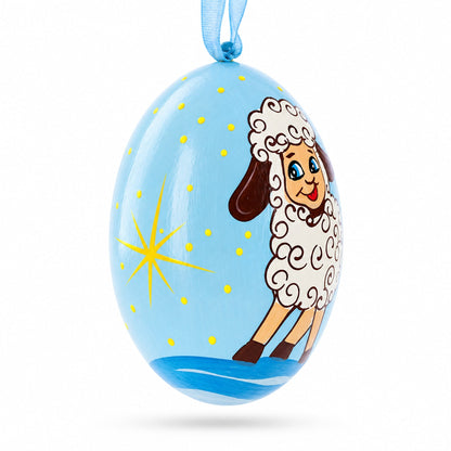 Smiling Lamb Wooden Christmas Ornament 3 Inches