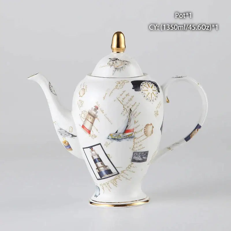 Ornate 18th century scene bone china tea pot dining room porcelain