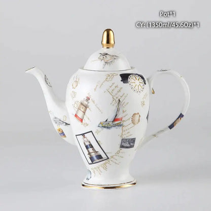 Ornate 18th century scene bone china tea pot dining room porcelain