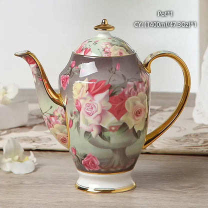 Ornate 18th century scene bone china tea pot dining room porcelain
