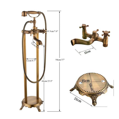 Ornate antique brass freestanding bathtub filler with handshower bathroom