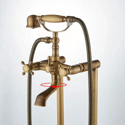 Ornate antique brass freestanding bathtub filler with handshower bathroom