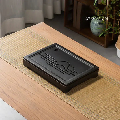 Ornate black bamboo tea tray dining room water storage drainage