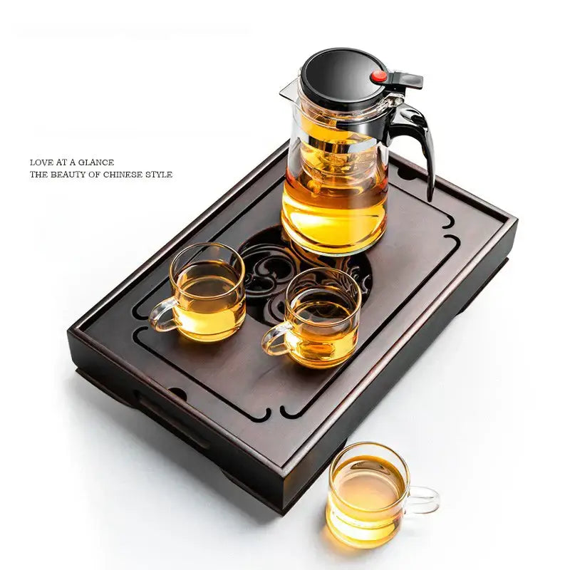 Ornate black bamboo tea tray dining room water storage drainage