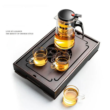 Ornate black bamboo tea tray dining room water storage drainage