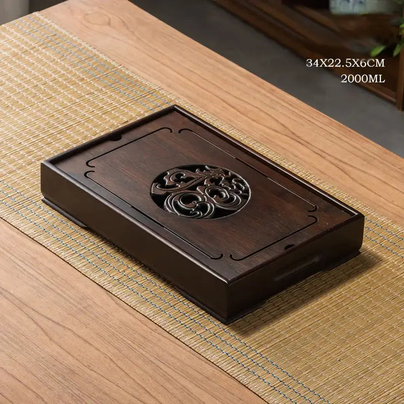 Ornate black bamboo tea tray dining room water storage drainage