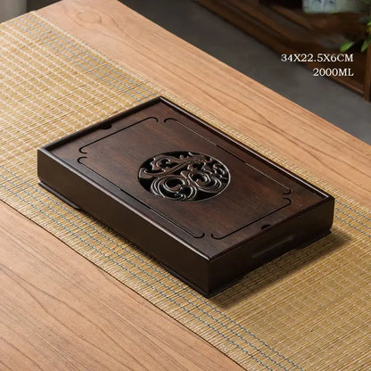 Ornate black bamboo tea tray dining room water storage drainage