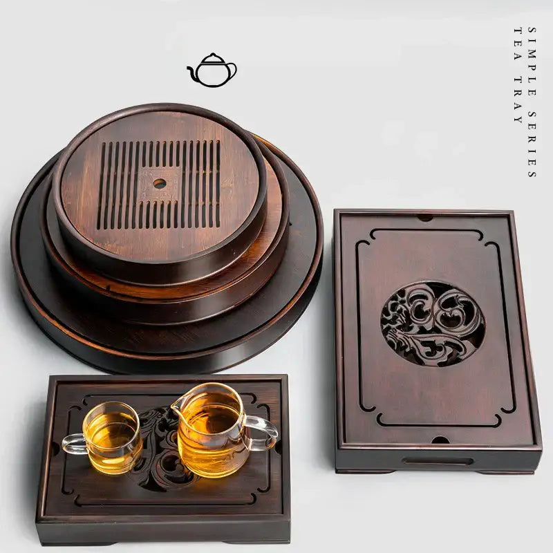Ornate black bamboo tea tray dining room water storage drainage