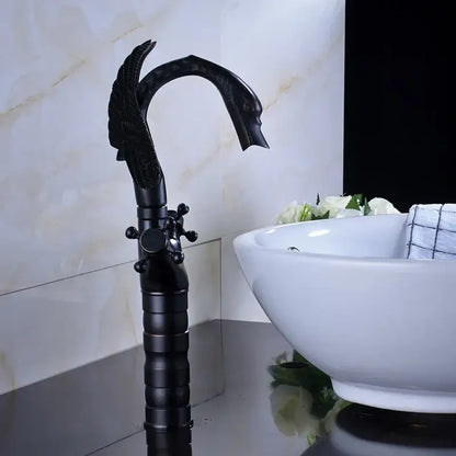 Ornate black bronze swan basin faucet dual cross handle bathroom mixer