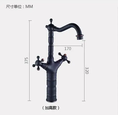 Ornate black bronze swan basin faucet dual cross handle bathroom mixer