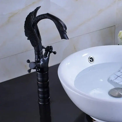 Ornate black bronze swan basin faucet dual cross handle bathroom mixer