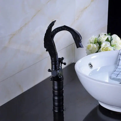 Ornate black bronze swan basin faucet dual cross handle bathroom mixer