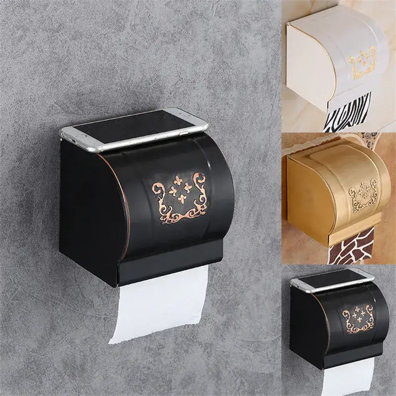 Ornate black carved aluminum toilet paper holder bathroom rack