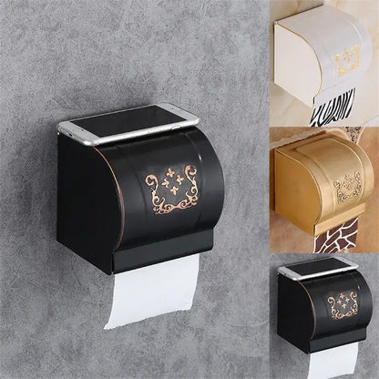 Ornate black carved aluminum toilet paper holder bathroom rack