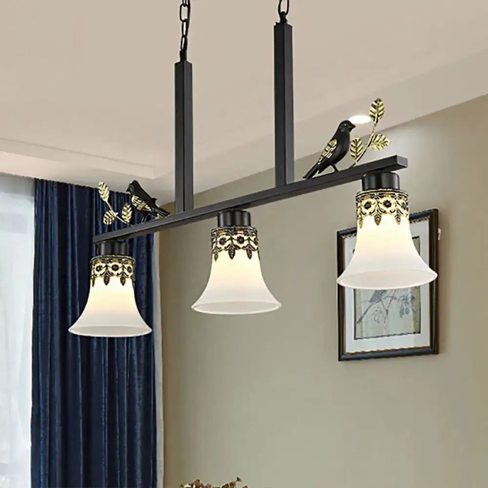 Ornate black & gold bird island pendant light dining room