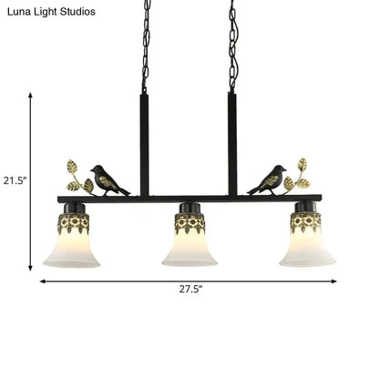 Ornate black & gold bird island pendant light dining room