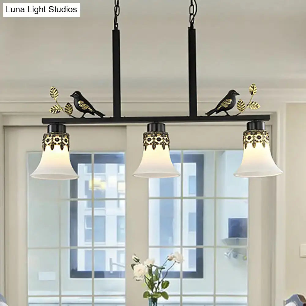 Ornate black & gold bird island pendant light dining room