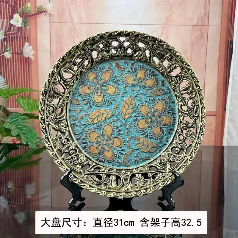 Ornate black & gold resin vase dried flowers – living room decor