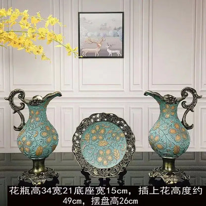 Ornate black & gold resin vase dried flowers – living room decor
