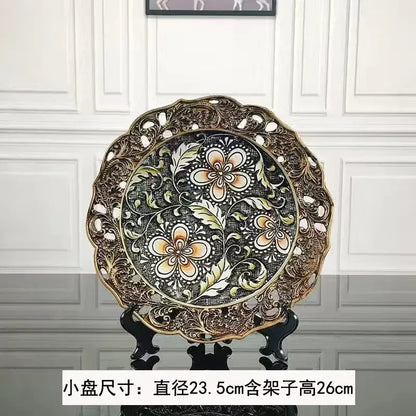 Ornate black & gold resin vase dried flowers – living room decor