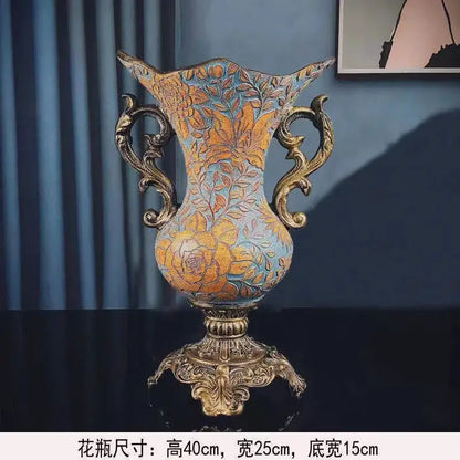 Ornate black & gold resin vase dried flowers – living room decor