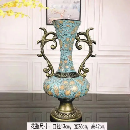 Ornate black & gold resin vase dried flowers – living room decor
