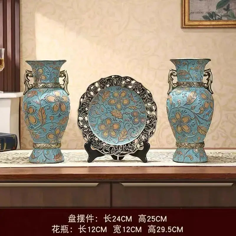 Ornate black & gold resin vase dried flowers – living room decor