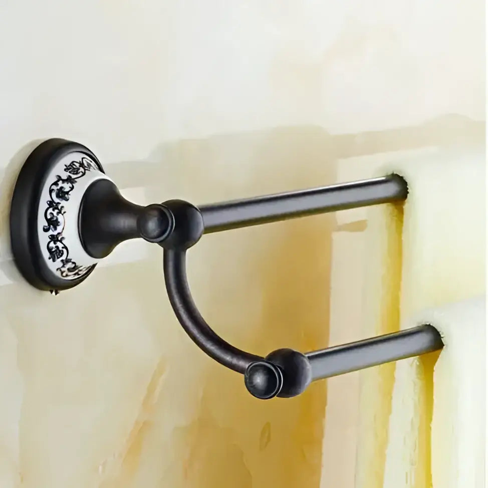 Ornate black & white bathroom accessories set wrought iron towel rack