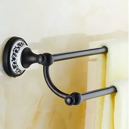 Ornate black & white bathroom accessories set wrought iron towel rack
