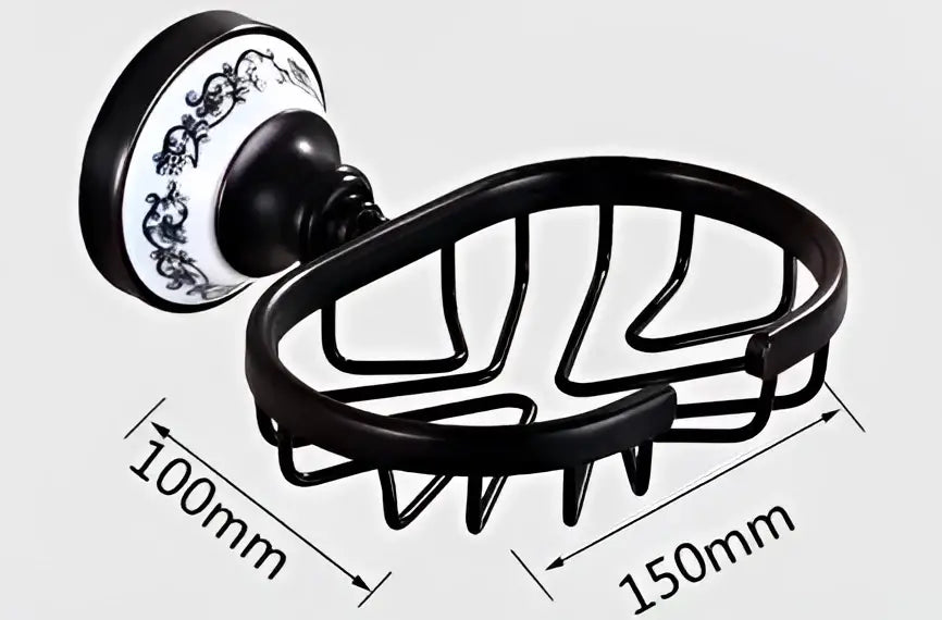 Ornate black & white bathroom accessories set wrought iron towel rack