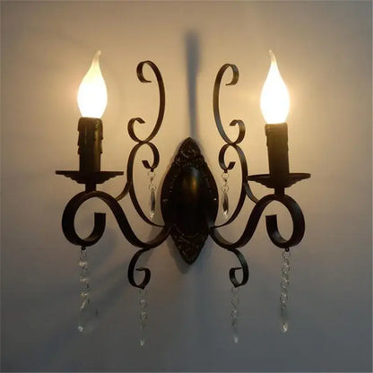 Ornate black wrought iron crystal wall lamp living room sconce