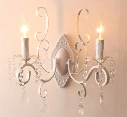 Ornate black wrought iron crystal wall lamp living room sconce