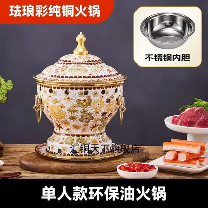 Ornate blue & white enamel copper hot pot kitchen cookware