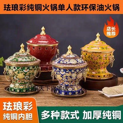Ornate blue & white enamel copper hot pot kitchen cookware
