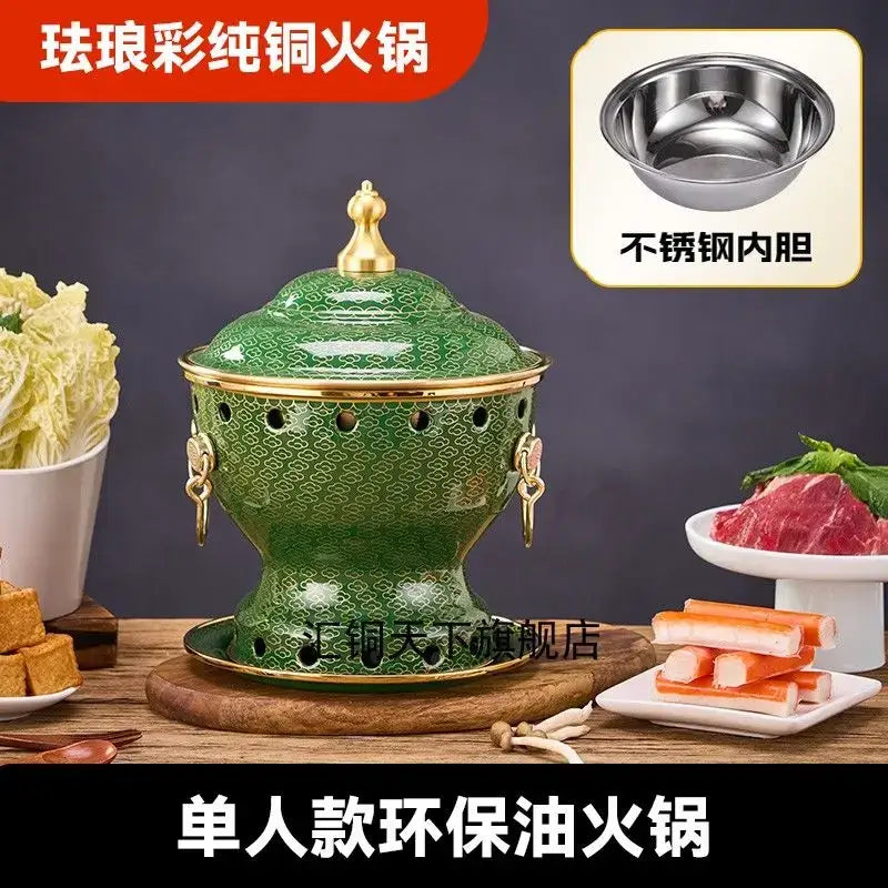 Ornate blue & white enamel copper hot pot kitchen cookware