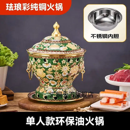 Ornate blue & white enamel copper hot pot kitchen cookware