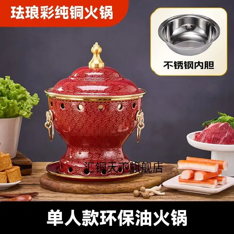 Ornate blue & white enamel copper hot pot kitchen cookware