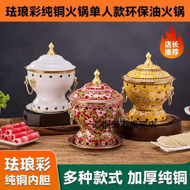 Ornate blue & white enamel copper hot pot kitchen cookware