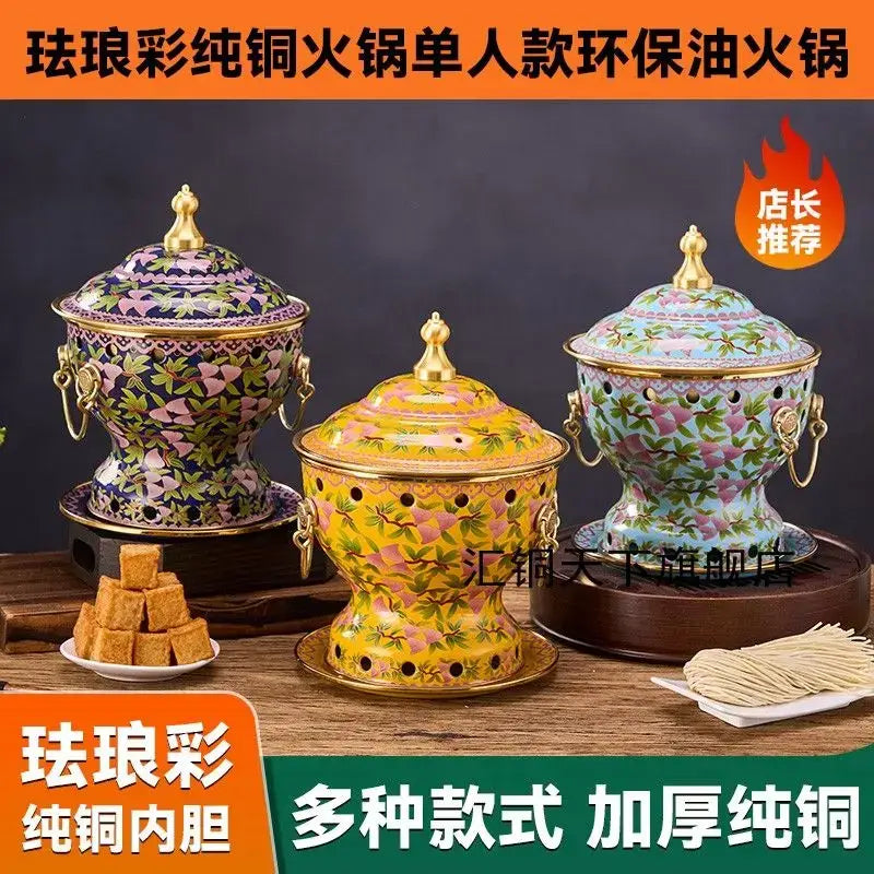 Ornate blue & white enamel copper hot pot kitchen cookware