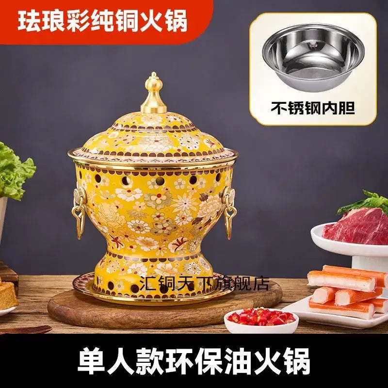 Ornate blue & white enamel copper hot pot kitchen cookware