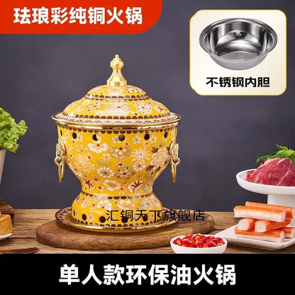 Ornate blue & white enamel copper hot pot kitchen cookware