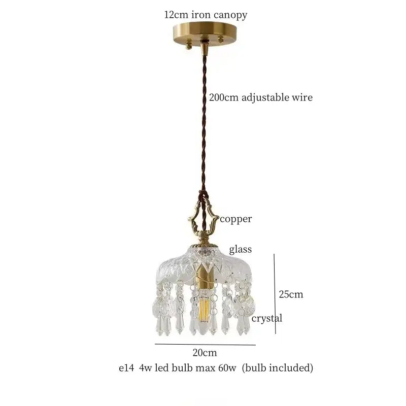 Ornate brass and crystal glass led pendant lights for bedroom