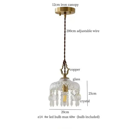 Ornate brass and crystal glass led pendant lights for bedroom