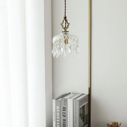 Ornate brass and crystal glass led pendant lights for bedroom