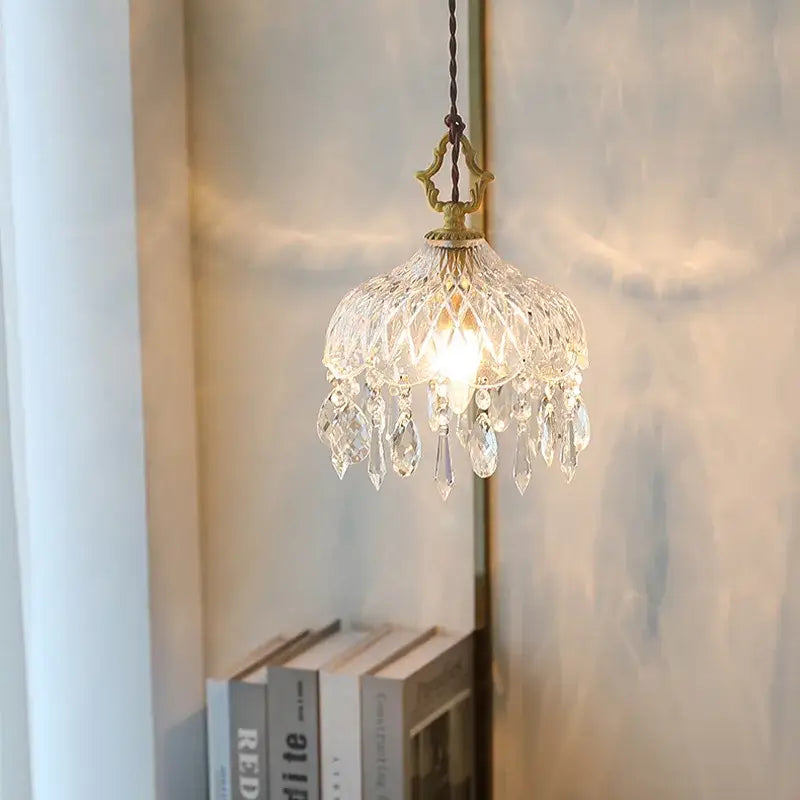 Ornate brass and crystal glass led pendant lights for bedroom