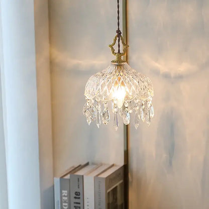 Ornate brass and crystal glass led pendant lights for bedroom