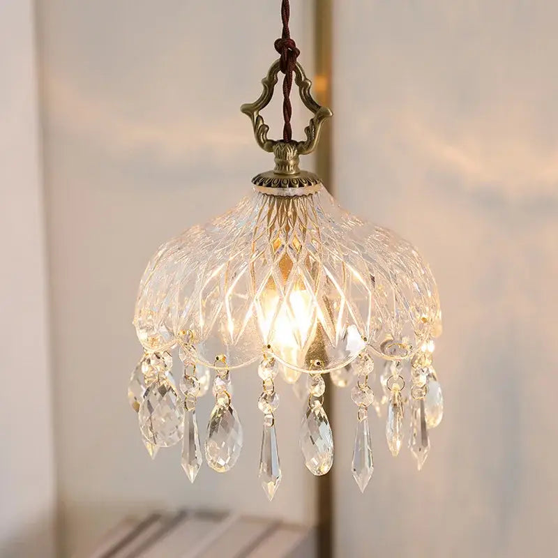 Ornate brass and crystal glass led pendant lights for bedroom