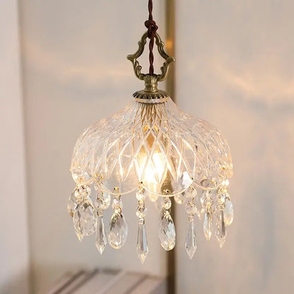 Ornate brass and crystal glass led pendant lights for bedroom