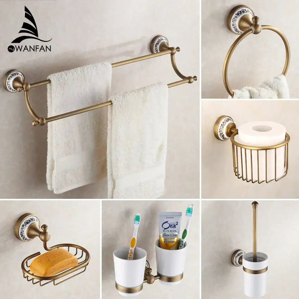 Ornate brass and white ceramic bath hardware set bathroom accessories